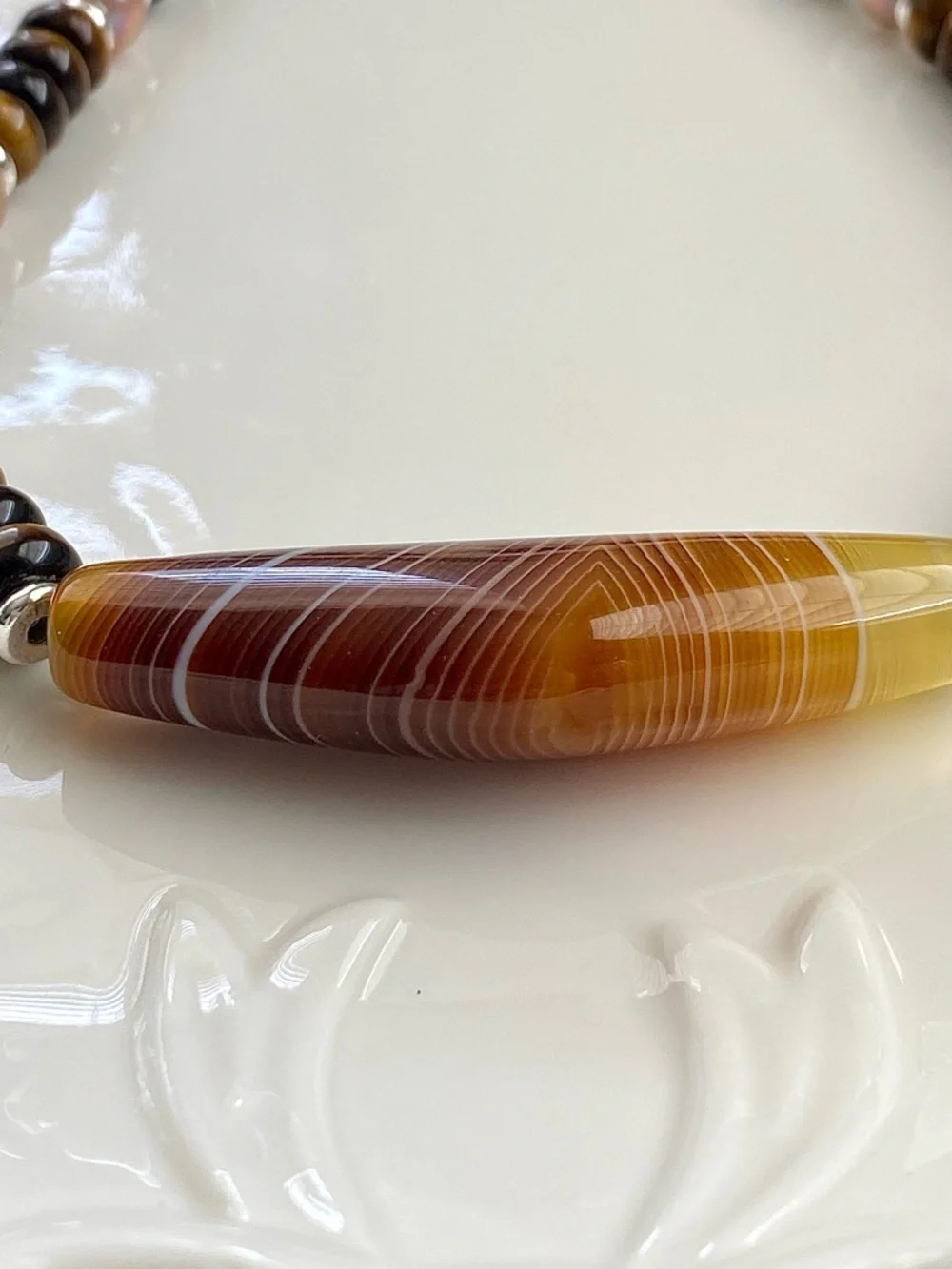GP58-Handmade Agate, Tiger’s Eye, Onyx And Freshwater Pearl Necklace - Picture 4 of 15